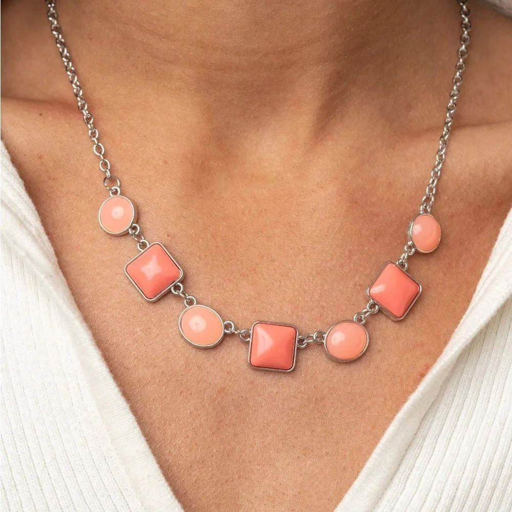 Silver and Pink Geometric Necklace